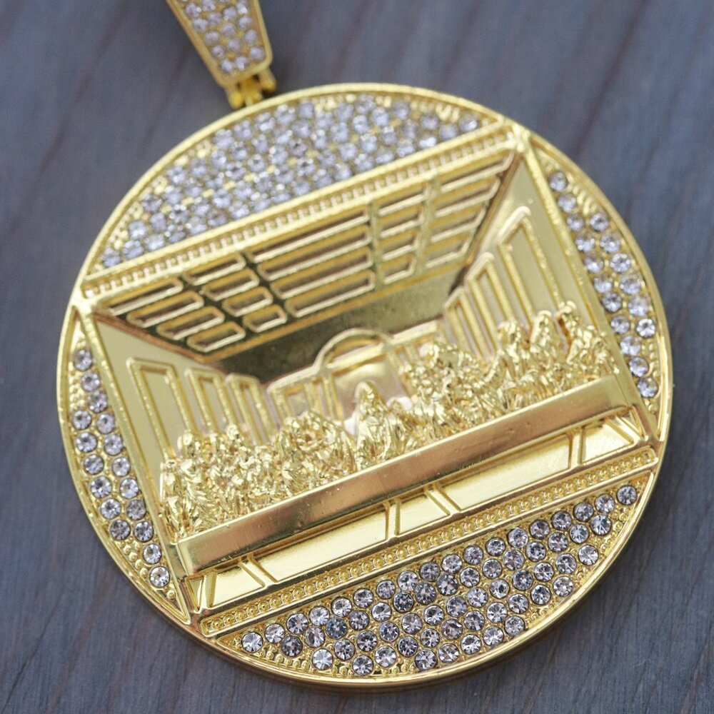 Last Supper Style with CZ Round Pendant 18k Gold Plated